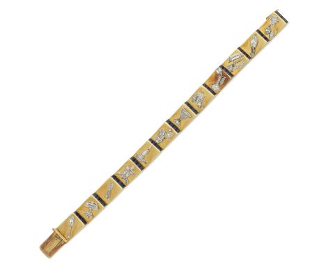 SAPPHIRE AND DIAMOND 'ESCALIER' BRACELET, CIRCA 1940The stepped links, set with calibré-cut sapphires, and applied vari-cut d