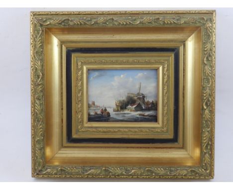 Early 19th century Dutch school, Windmill in Landscape with Figures to Foreground, oil on panel, signed lower right. H.9cm W.