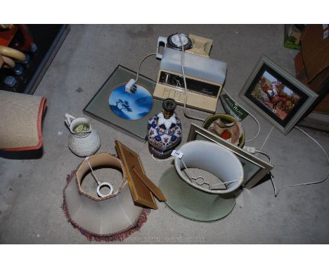 A 'Teasmade', table top lamp, shades, jardiniere, etc.
