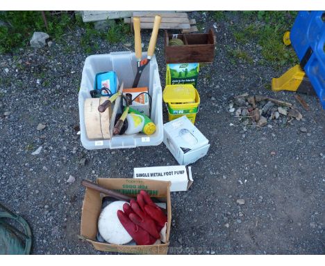 A pair of Garden shears, foot pump, light etc.