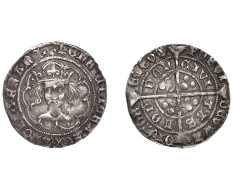 Henry VI (First reign, 1422-1461), Leaf-Pellet [C] issue, Groat, London, mm. cross IIIb on obv. only, henric di gra rex angl 