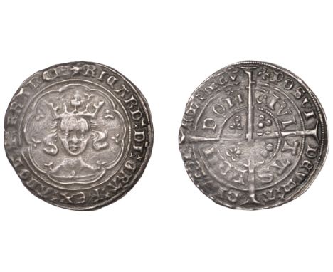 Richard II (1377-1399), Groat, Type IIc/IIa, London, mm. cross pattée, ricard di gra rex angle z francie, new lettering, bust