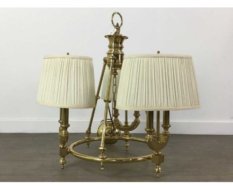 BRASS CHANDELIER,with three twin-branch light sconces, 66cm high