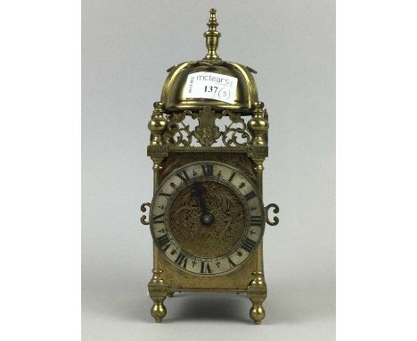 SMALL REPRODUCTION LANTERN CLOCK,along with an Edwardian mantel clock and a small Elliott timepiece (3)