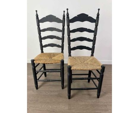 SIX PAINTED LADDER BACK CHAIRS