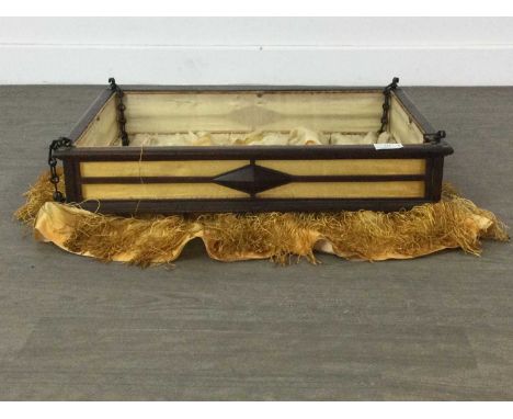 EARLY 20TH CENTURY MAHOGANY RISE AND FALL LIGHT,with fringed silk shade, 54cm x 43cm