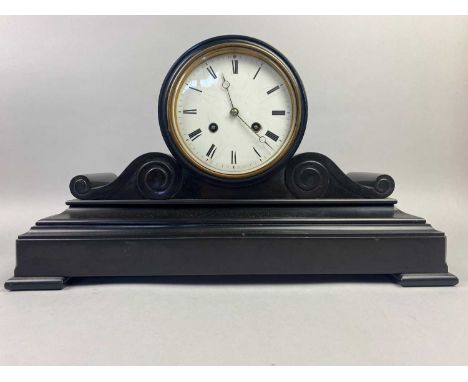 BLACK SLATE MANTEL CLOCK,46cm wide