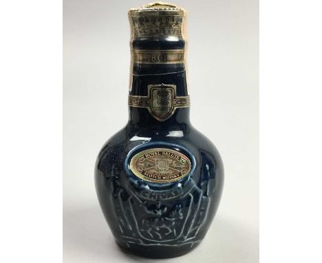 CHIVAS BROS ROYAL SALUTE 21 YEARS OLD WHISKY MINIATURE,blended, in ceramic decanter, along with four further miniatures inclu