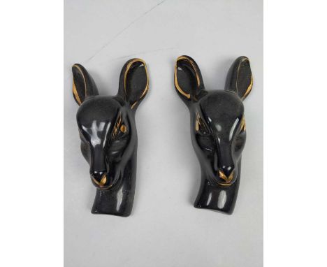 PAIR OF WALL MOUNTING CERAMIC DEAR HEADS,along with other animal figures