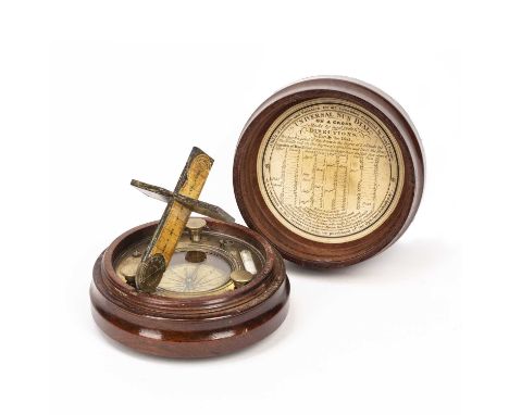 An early 19th century universal cross dial by Samuel Porter, the turned mahogany case with screw on/off lid enclosing an equa