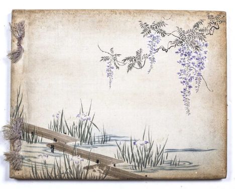Takashima, S. The Hanami (Flower-Picnic). K Ogawa publisher Tokyo. 25 plates. Decorative silk covered boards (stained). Oblon