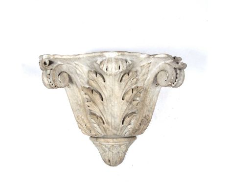 A 16th century North Italian marble pilaster bracket sculpture stand 50cm wide 31cm deep 38cm high.missing knop to end,