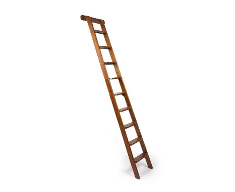 An early 20th century stained pine library ladder 61cm wide x 245cm highIn good condition, with some surface marks