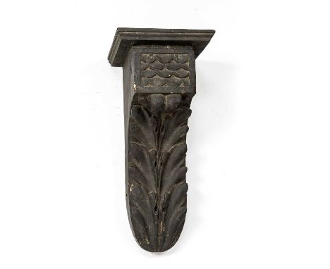 An 18th century painted pine wooden bracket with acanthus leaf decoration, in the manner of William Kent, overall 17cm wide x