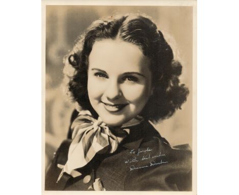 Deanna Durbin signed 10x8 sepia vintage photo comes with Universal Studios biography sheet dated January 1938. Edna Mae Durbi