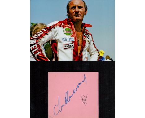 Mike Hailwood 12x8 overall mounted signature piece includes signed album page and fantastic colour photo of the legendary Mot