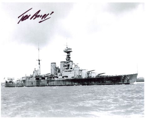 HMS Hood. 8x10 inch photo hand signed by Ted Briggs, who at the time of signing was the last living of only three men to surv