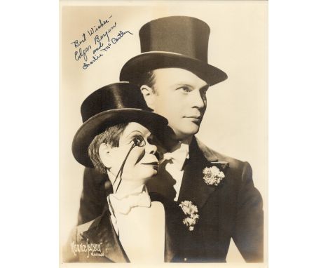 Edgar Bergen and Charlie McCarthy signed 10x8 vintage sepia photo with original NBC Studios mailing envelope dated July 1938.