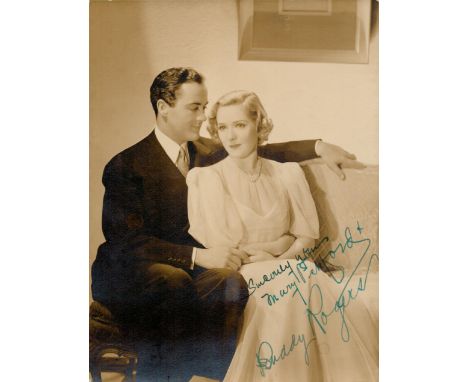 Mary Pickford and husband Buddy Rogers signed 9x7 sepia vintage photo comes with original mailing envelope from Mary Pickford