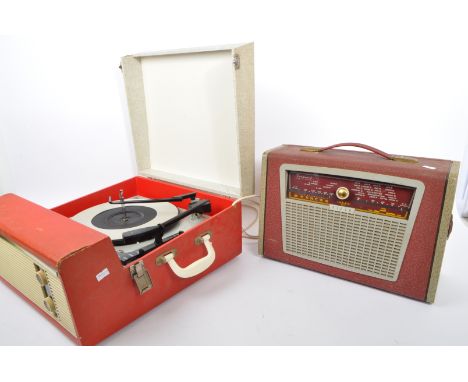 A vintage mid 20th century Vanguard Vidor radio receiver. Mesh front for speaker in a red colourway. Together with a Fidelity