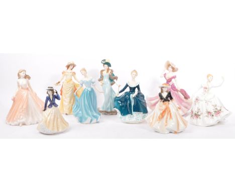 Royal Doulton - Coalport - A collection of contemporary china porcelain female tableware figurines. To include, ladies of fas