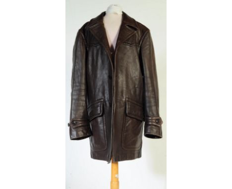 Hugo Boss - A vintage designer Hugo Boss gents men's leather jacket coat having four buttons to front, french cuffs and dart 