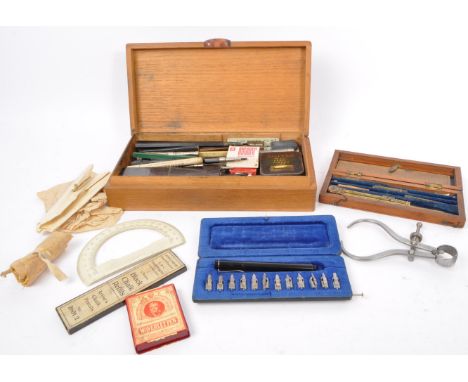 A good collection of various early to mid 20th Century brass draughtsman equipment and measuring devices. To include; Stainle