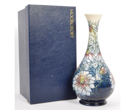 A vintage late 20th century circa 1996 Moorcroft Pottery ceramic hand painted limited edition ' Love in a Mist ' vase by Rach