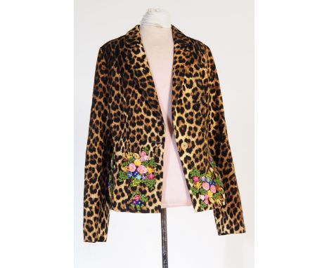 Moschino Cheap &amp; Chic - A vintage Moschino leopard print blazer jacket/ The jacket having hand stitched embroidered flowe