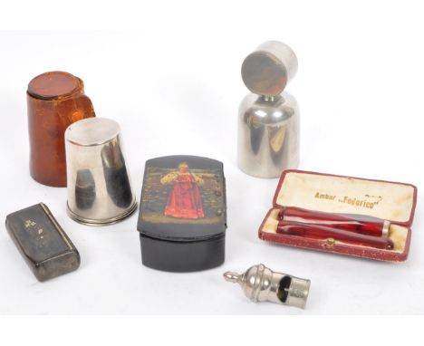 A collection of mid 20th century and vintage collectables / curios. To include a hand made english pewter screw top lidded dr