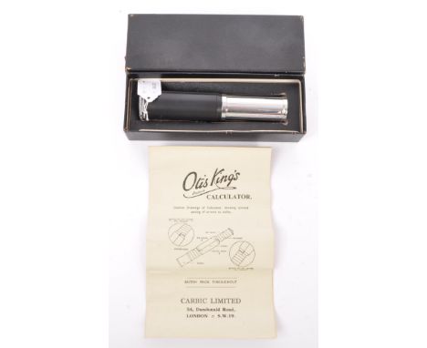 A 20th century boxed Otis King Model K no. 3664 slide calculator. Measures 15cm length.&nbsp;