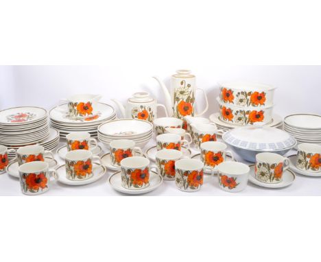 J &amp; G Meakin - Vintage 20th century circa 1970s ceramic tea / coffee service set. In the poppy pattern comprising of; sid