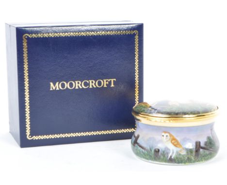 A vintage late 20th century circa 1998 Moorcroft limited edition signed enamelled copper trinket box. The trinket box hand pa