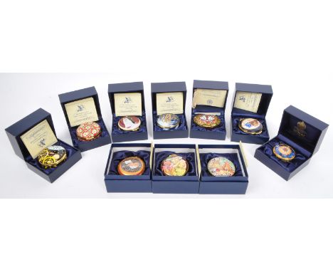 A collection of ten vintage 20th century & later Crummles hand painted English enamels trinket boxes. The lot comprising a 'B