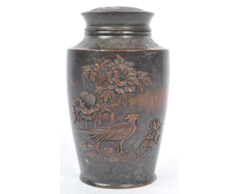 An early 20th century circa 1910 Meiji period Japanese silvered copper tea caddy. The tea caddy being of urn type form and ha