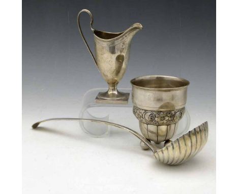 Robert Hennell silver cream helmet, London 1788, 3oz 17dwt; silver ladle with a shell bowl and feather edge handle, John Lamb