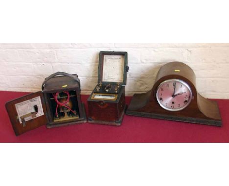 Napoleon shaped mantel clock and two early electrical instrument boxes. Condition report: see terms and conditions