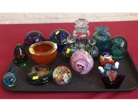 Collection of coloured glass paperweights etc. Condition report: see terms and conditions