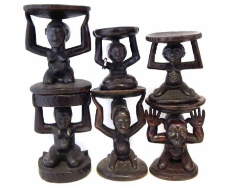 Six Luba and Hemba caryatid stools, the largest measures 30cm high     All lots in this Tribal and African Art Sale are sold 