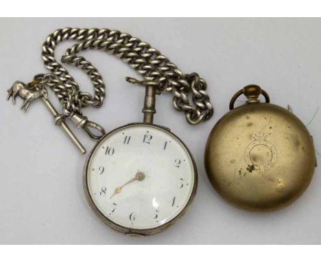 George III silver pocket watch (lacking outer pair case), London 1809 by Wm Linsley, white enamel dial, fusee and verge movem