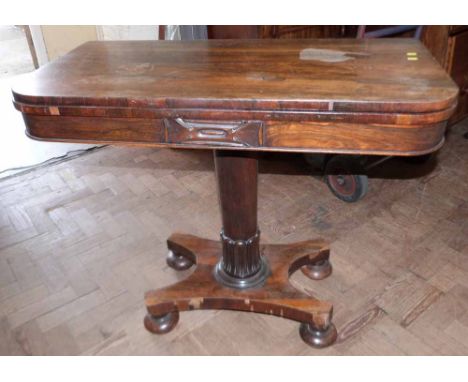 19th century rosewood fold-over card table. Condition report: see terms and conditions