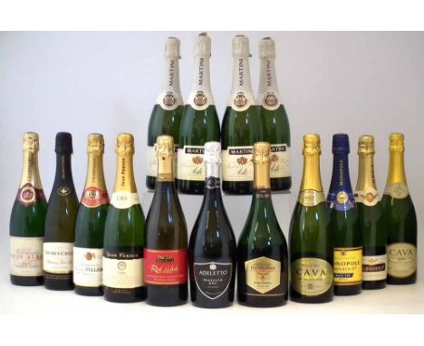 Champagne Cava and sparkling wine, to include: four bottles of Martini Asti, Baron Albert, Charles de Villers, Adeletto, Clos