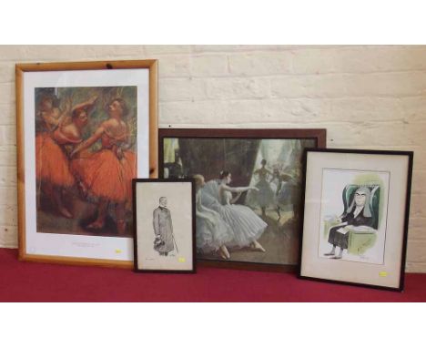 Coloured print of W.S. Morrison (House of Commons speaker 1959), print of Sir Austen, Dame Laura Knight print "The Ballet" an