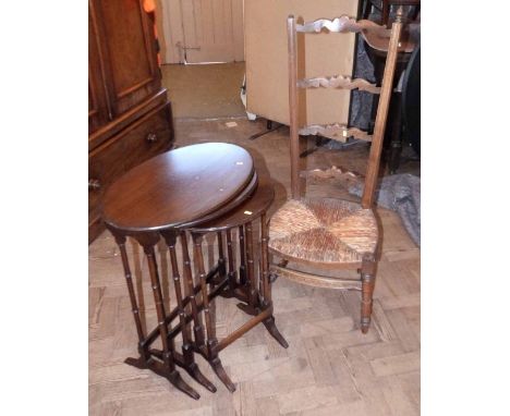 Nest of tables and single ladder back chair. Condition report: see terms and conditions