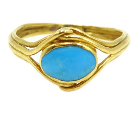 18ct gold (tested) oval rim set turquoise ring Condition Report &amp; Further Details Approx 2.8gm, size N, turquoise 9mm x 5