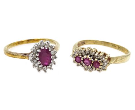 Two 9ct gold ruby and diamond cluster rings, hallmarked Condition Report &amp; Further Details Approx 4.8gm, hallmark of one 