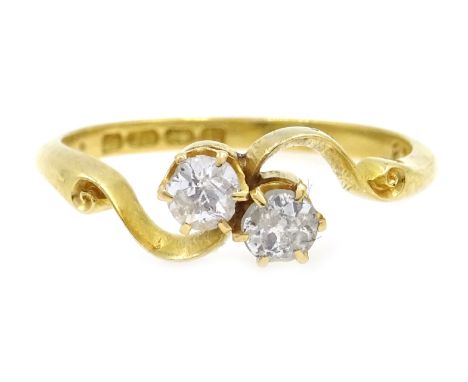 Early 20th century gold and two stone diamond crossover ring, with scroll detail, Birmingham 1912 diamonds 0.3 carat Conditio