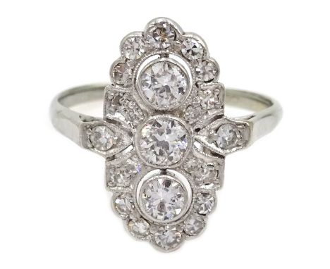 Art Deco gold diamond set marquise shaped ring, stamped 18ct Condition Report &amp; Further Details Approx 2.7gm, size L-M, h