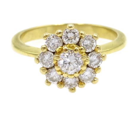 18ct gold diamond flower head cluster ring, stamped 750 Condition Report &amp; Further Details Approx 4.3gm, size N, overall 