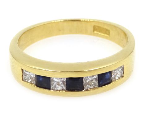 Egyptian 18ct gold seven stone sapphire and diamond channel set ring, hallmarked Condition Report &amp; Further Details Appro